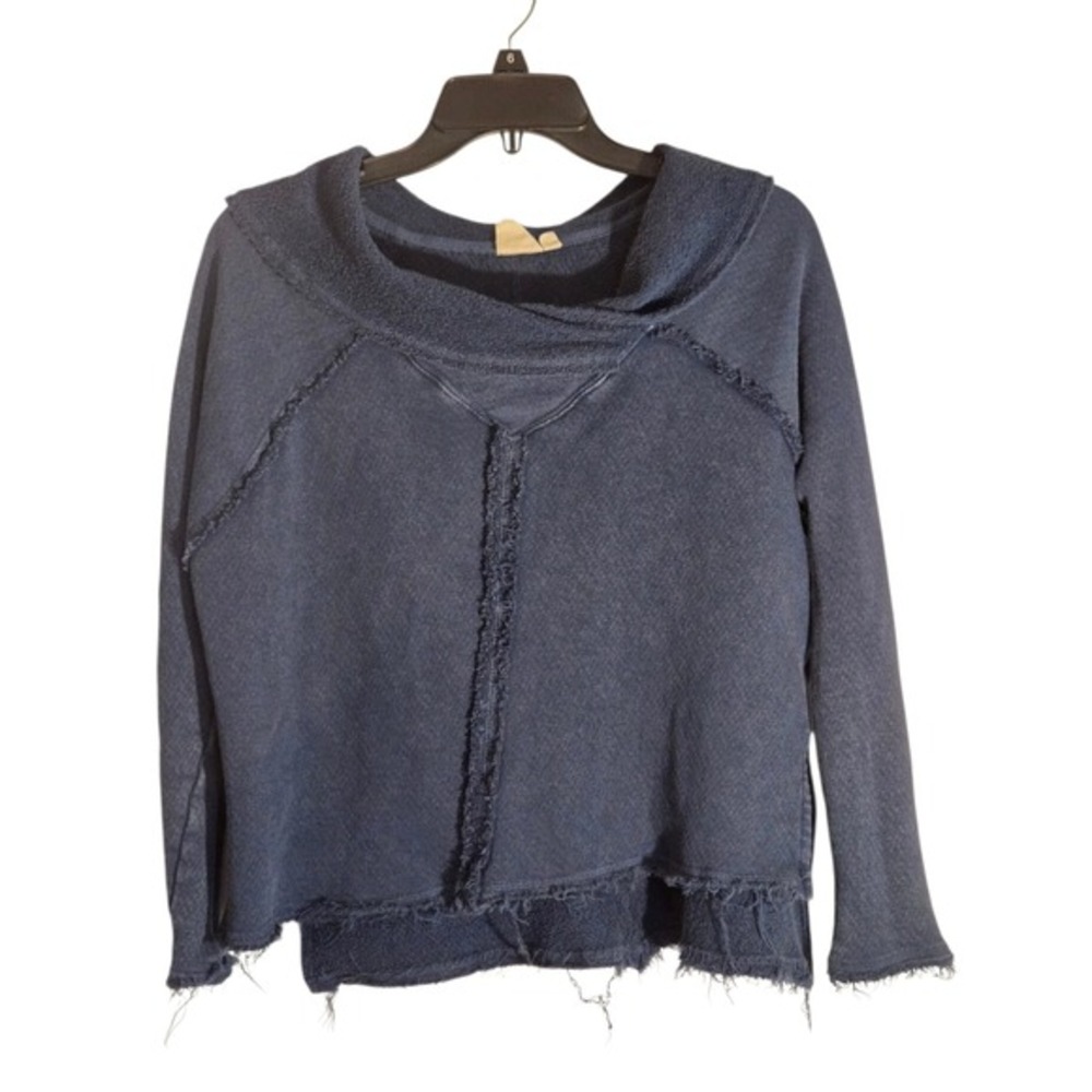 White Crow Womens‎ Navy Blue Distressed Raw Edge Cowl Neck Sweatshirt XS Boho